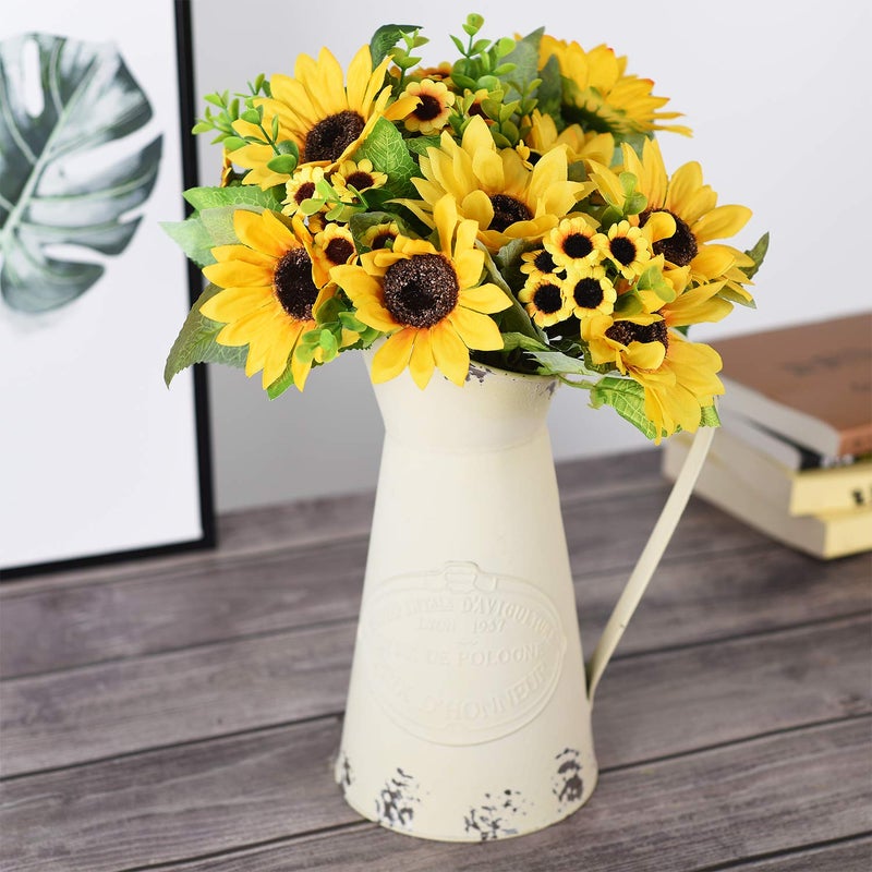 Lvydec Artificial Sunflower Bouquet, 2 Bunches Silk Sunflowers Fake Yellow Flowers for Home Decoration Wedding Decor (2 Pack) - Image 2